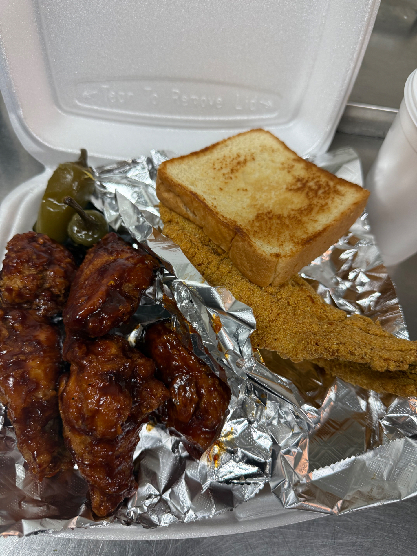 BBQ wings and fried fish plate